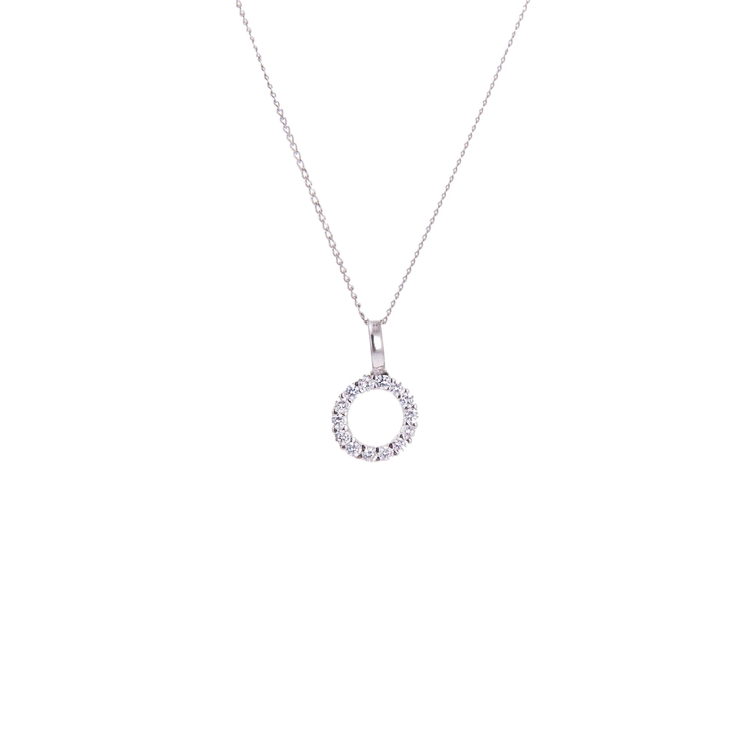 9ct White Gold CZ Karma Circle Necklace - 16 - 20 Inches