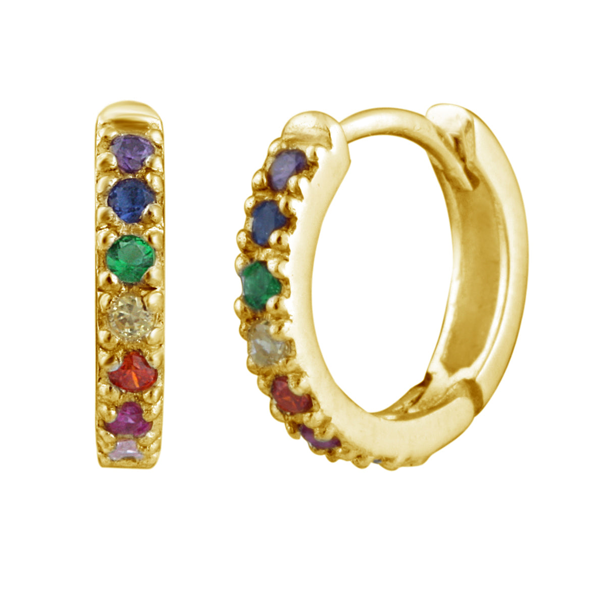 Gold Plated Sterling Silver & Rainbow CZ Huggie Helix Piercings
