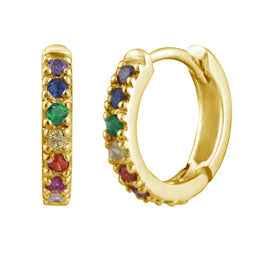 Gold Plated Sterling Silver & Rainbow CZ Huggie Helix Piercings