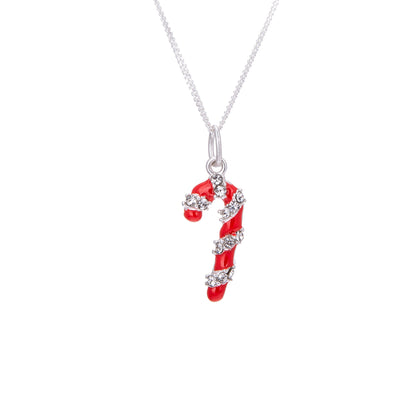 Sterling Silver Candy Cane CZ Red Necklace - 14 - 32 Inches