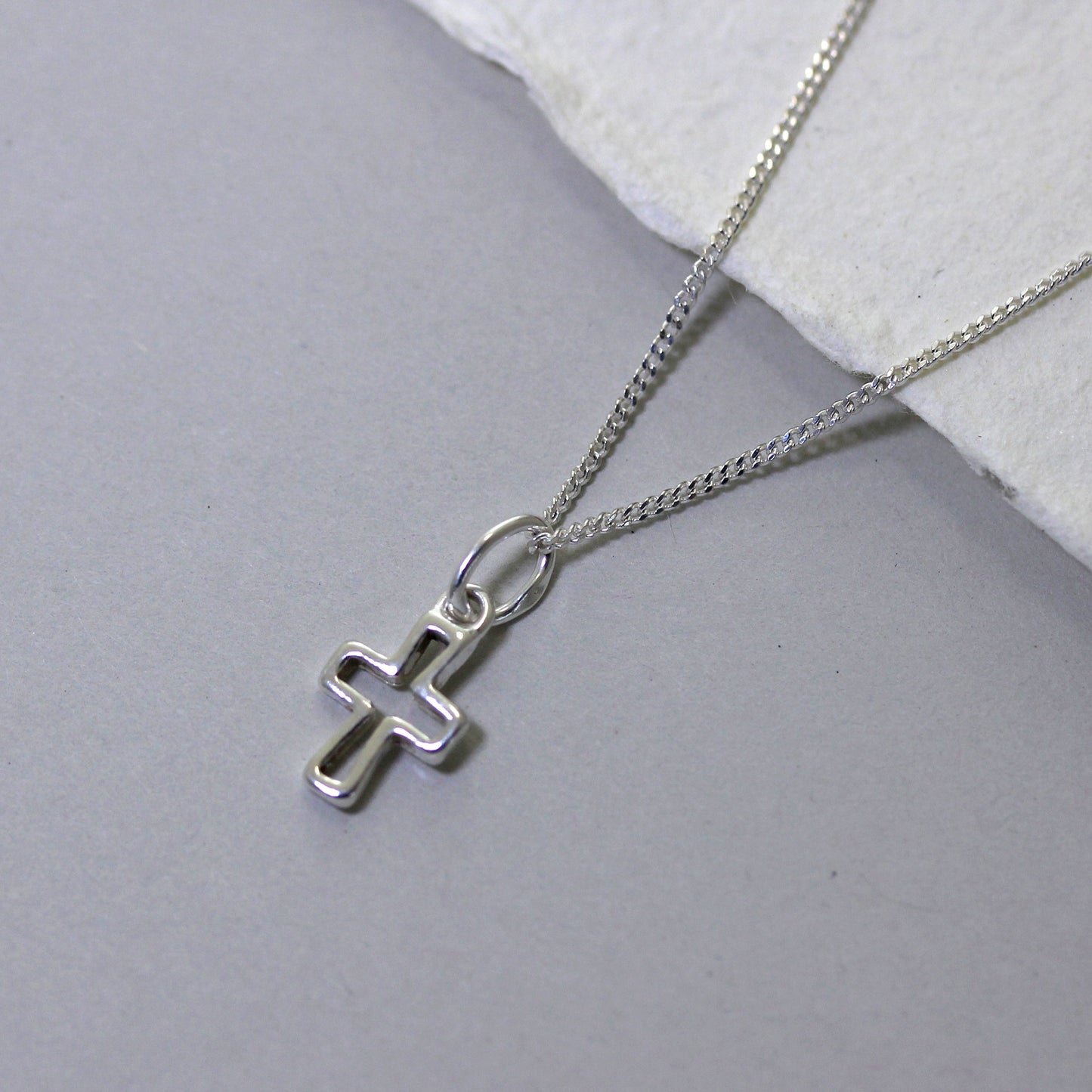 Tiny Sterling Silver Cross Outline Necklace - 14 - 32 Inches