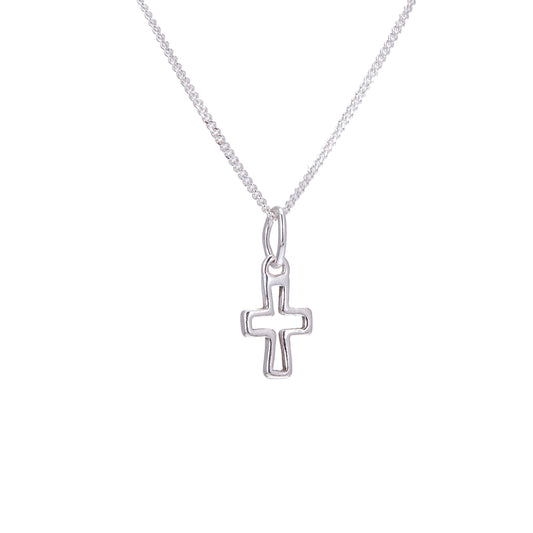 Tiny Sterling Silver Cross Outline Necklace - 14 - 32 Inches