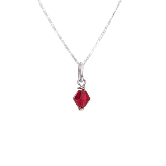 Sterling Silver Red CZ Bead Necklace - 14 - 22 Inches
