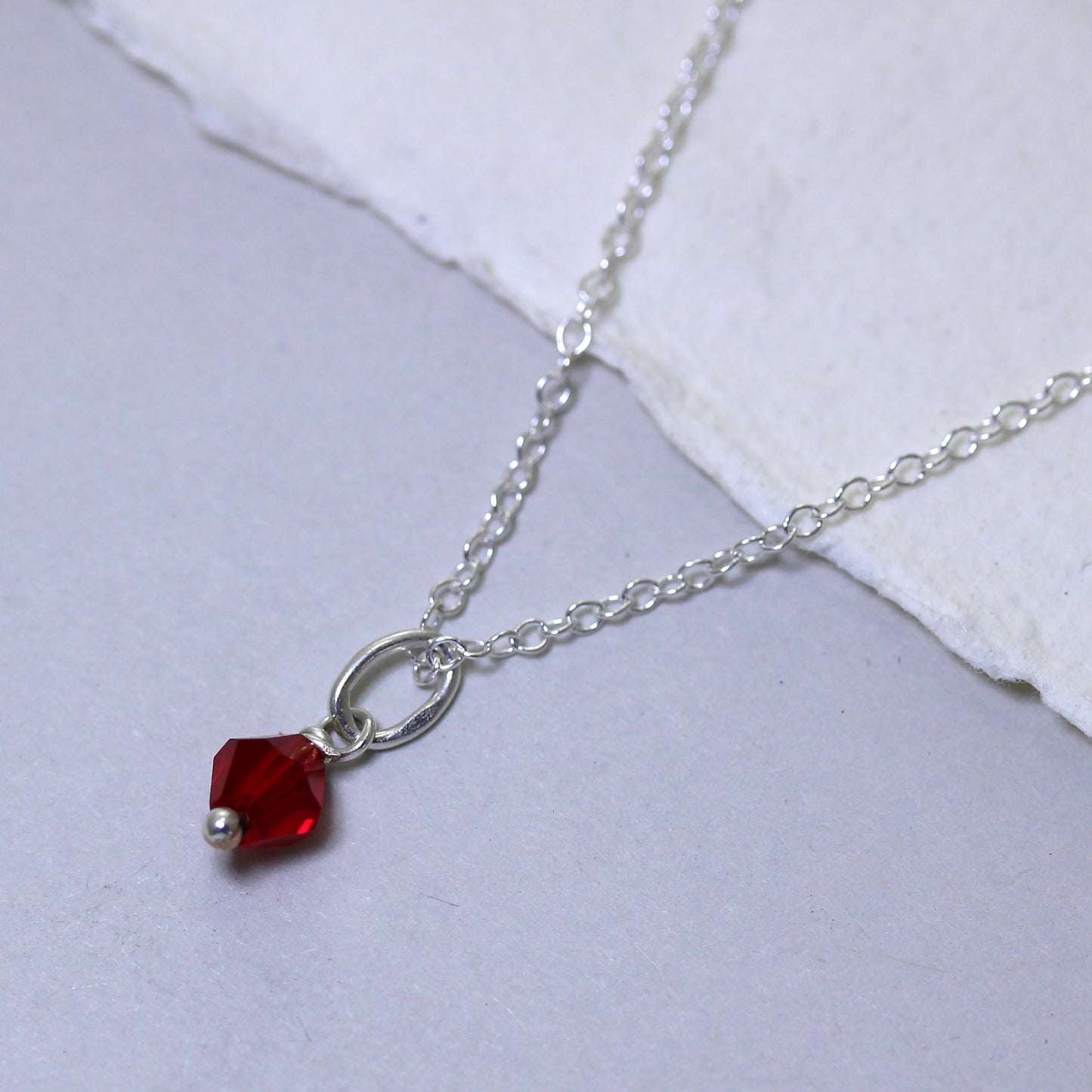 Sterling Silver Red CZ Bead Necklace - 14 - 22 Inches