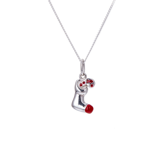 Sterling Silver Stocking & Candy Cane Necklace 16 - 32 Inch