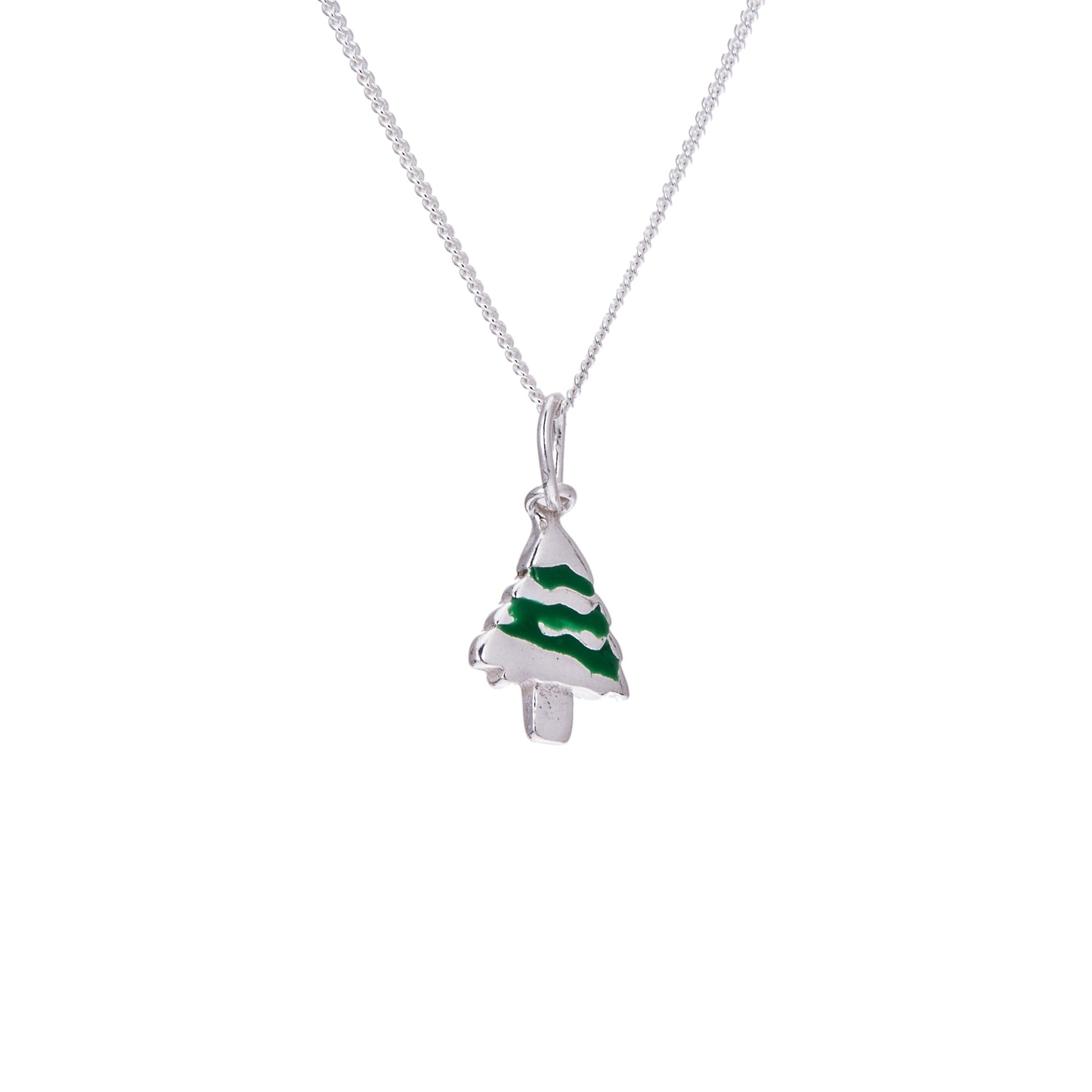 Sterling Silver Enamel Christmas Tree Necklace - 16 - 32 Inches