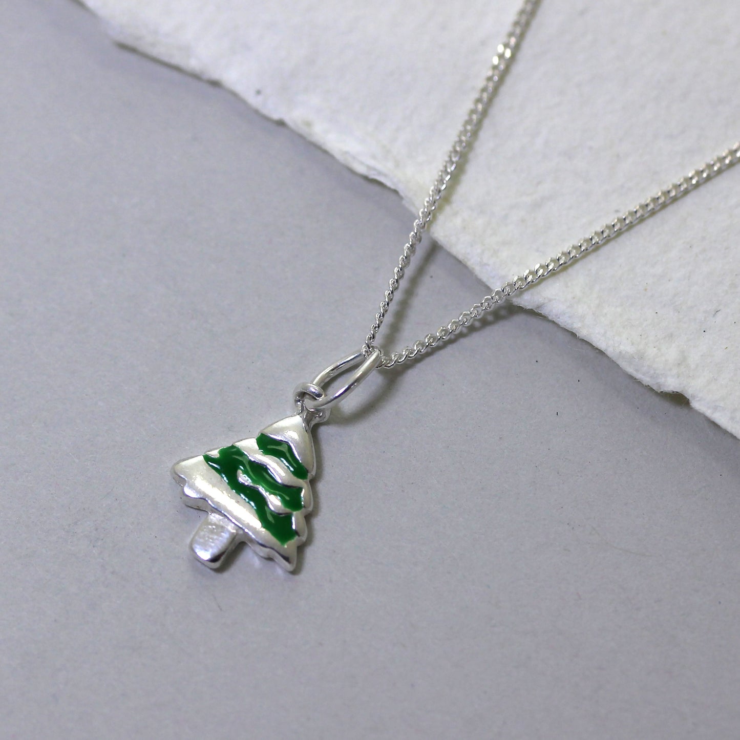 Sterling Silver Enamel Christmas Tree Necklace - 16 - 32 Inches