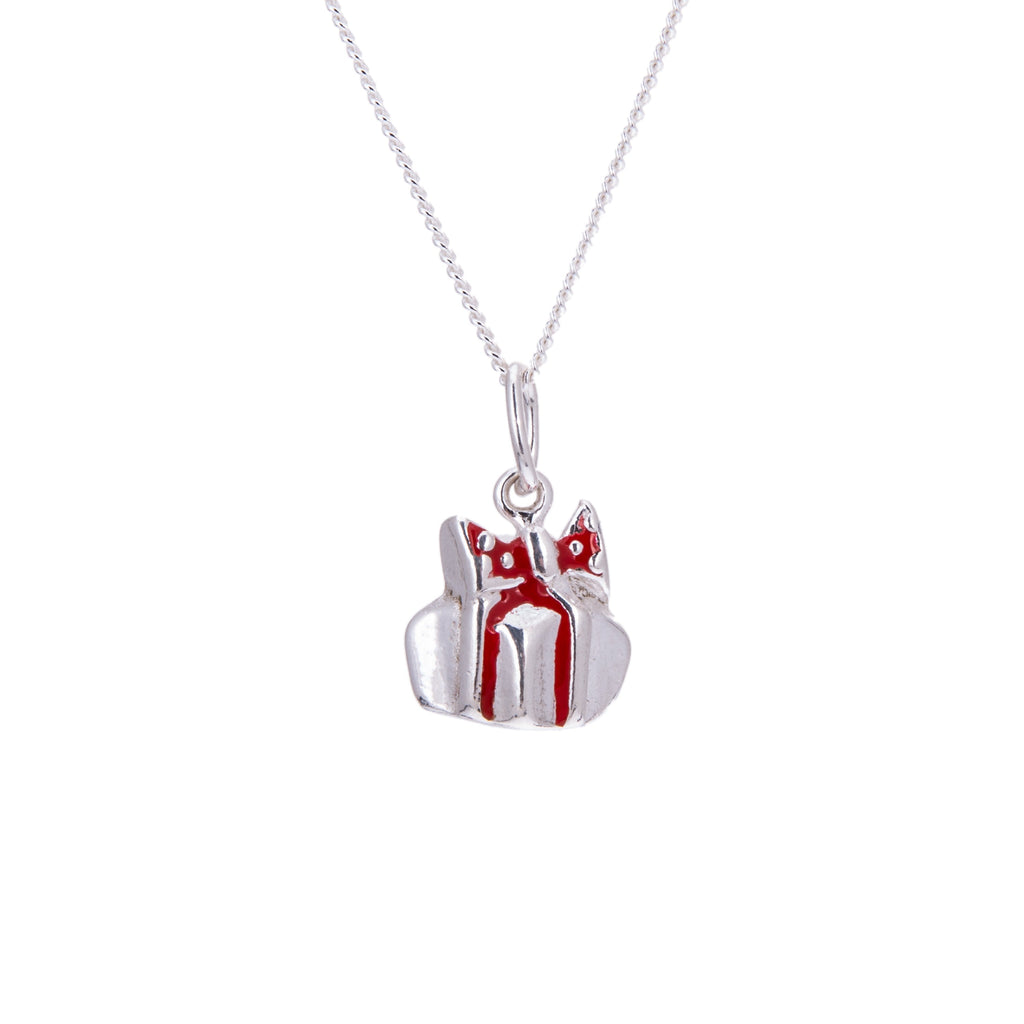 Sterling Silver Enamel Christmas Present Necklace - 14 - 32 Inches