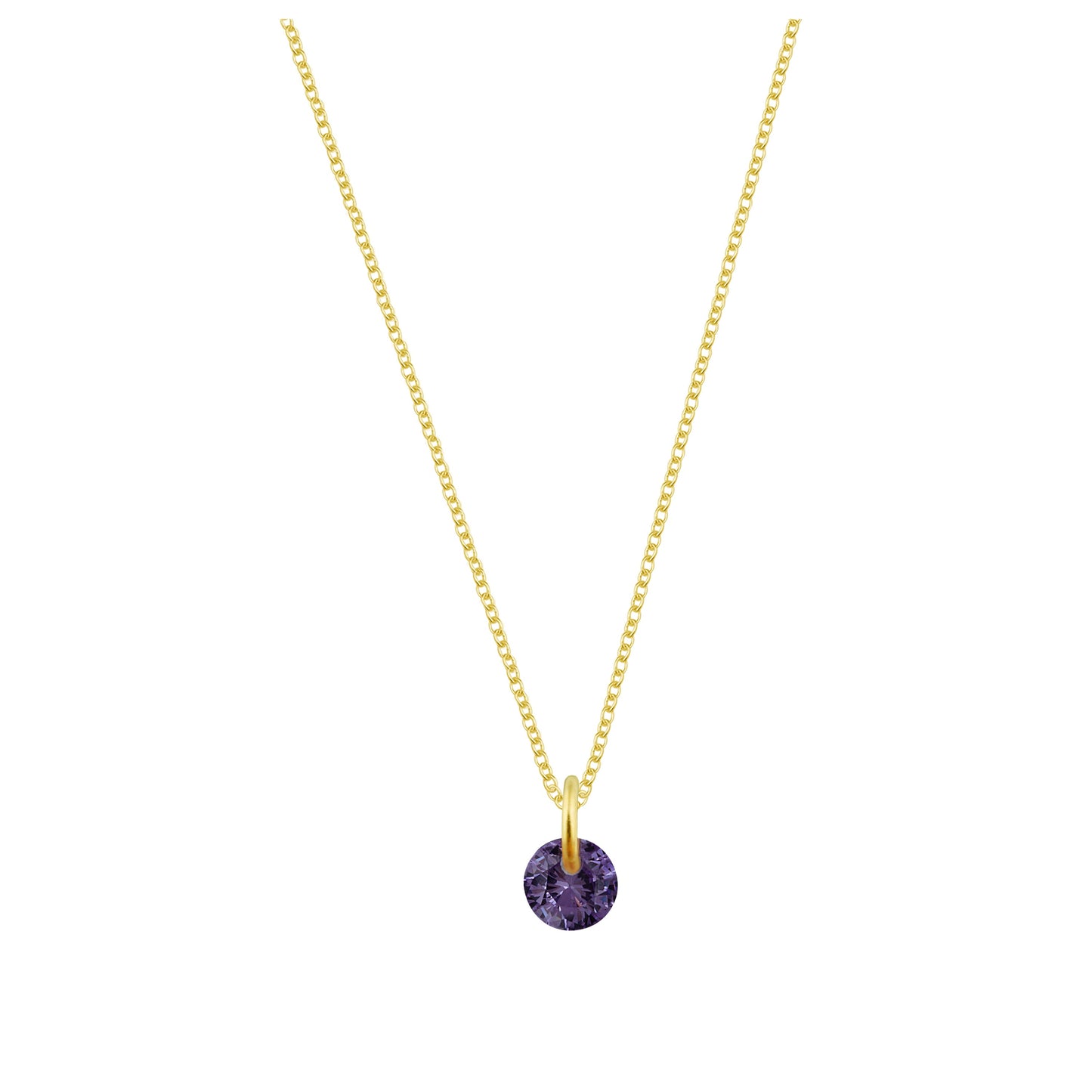 Gold Plated Sterling Silver & 4mm Amethyst CZ Necklace - 16 - 22 Inches