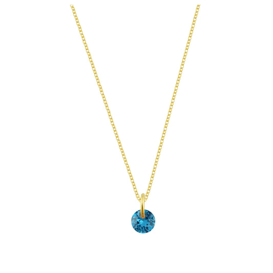 Gold Plated Sterling Silver & 4mm Aquamarine CZ Necklace - 16 - 22 Inches