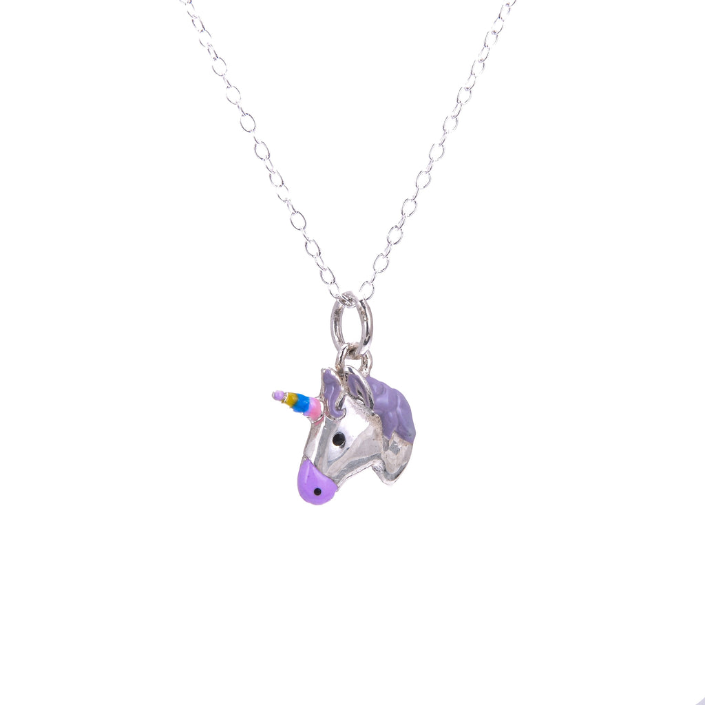 Sterling Silver Unicorn Enamel Necklace - 16 - 32 Inches