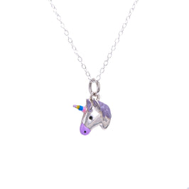 Sterling Silver Unicorn Enamel Necklace - 16 - 32 Inches