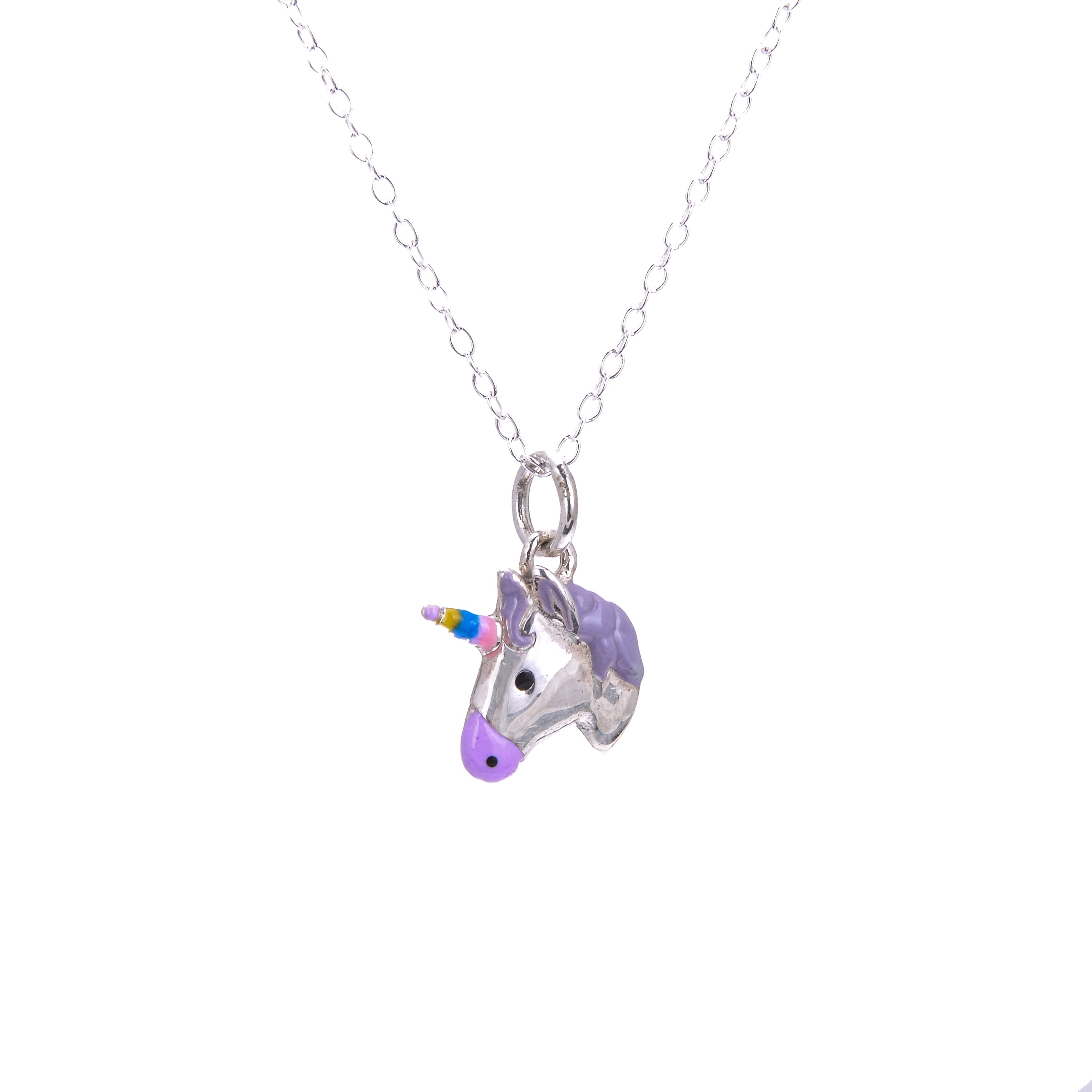 Sterling Silver Unicorn Enamel Necklace - 16 - 32 Inches