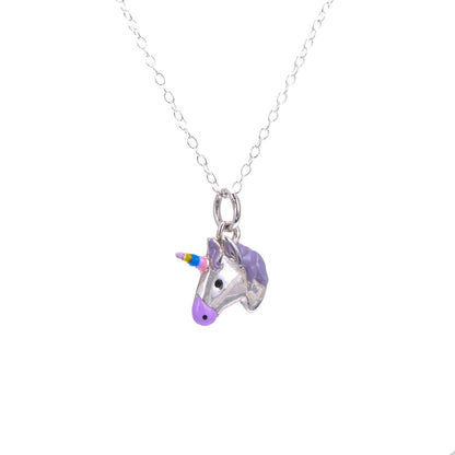 Sterling Silver Unicorn Enamel Necklace - 16 - 32 Inches