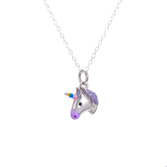 Sterling Silver Unicorn Enamel Necklace - 14 - 32 Inches