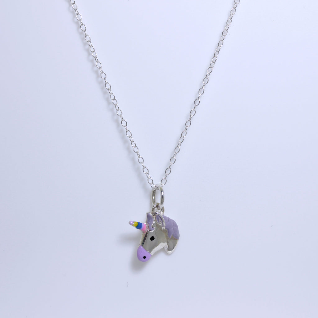 Sterling Silver Unicorn Enamel Necklace - 16 - 32 Inches