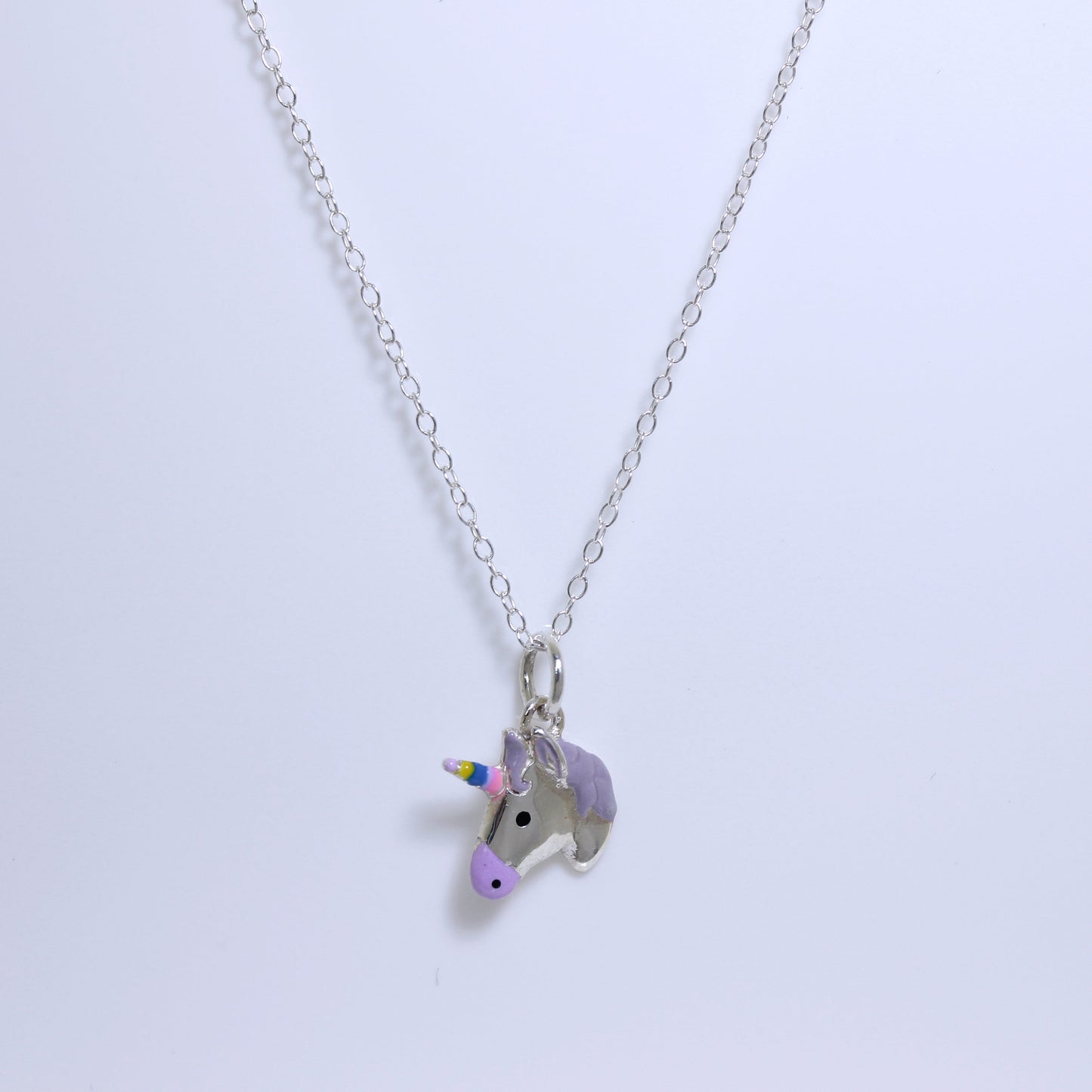 Sterling Silver Unicorn Enamel Necklace - 16 - 32 Inches