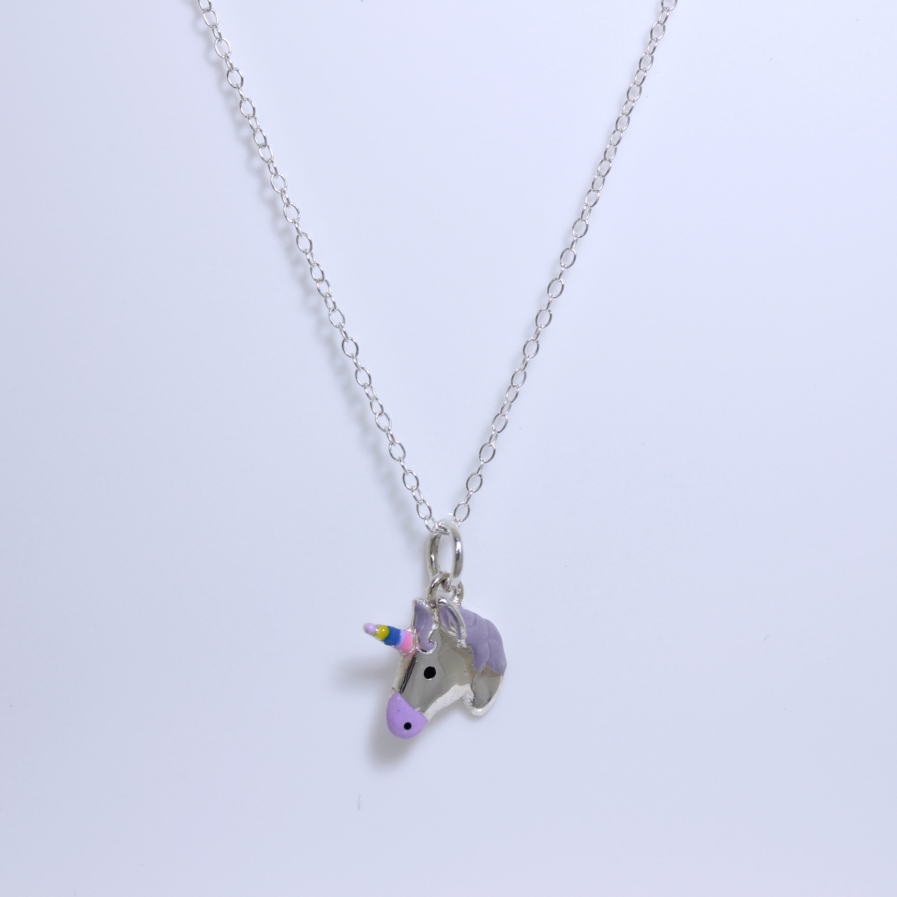 Sterling Silver Unicorn Enamel Necklace - 16 - 32 Inches