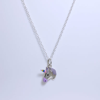 Sterling Silver Unicorn Enamel Necklace - 16 - 32 Inches