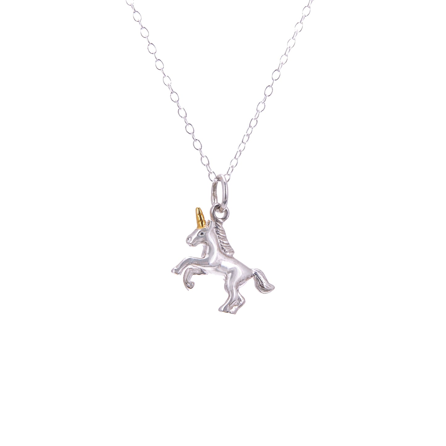 Sterling Silver Prancing Unicorn Necklace - 16 - 32 Inches