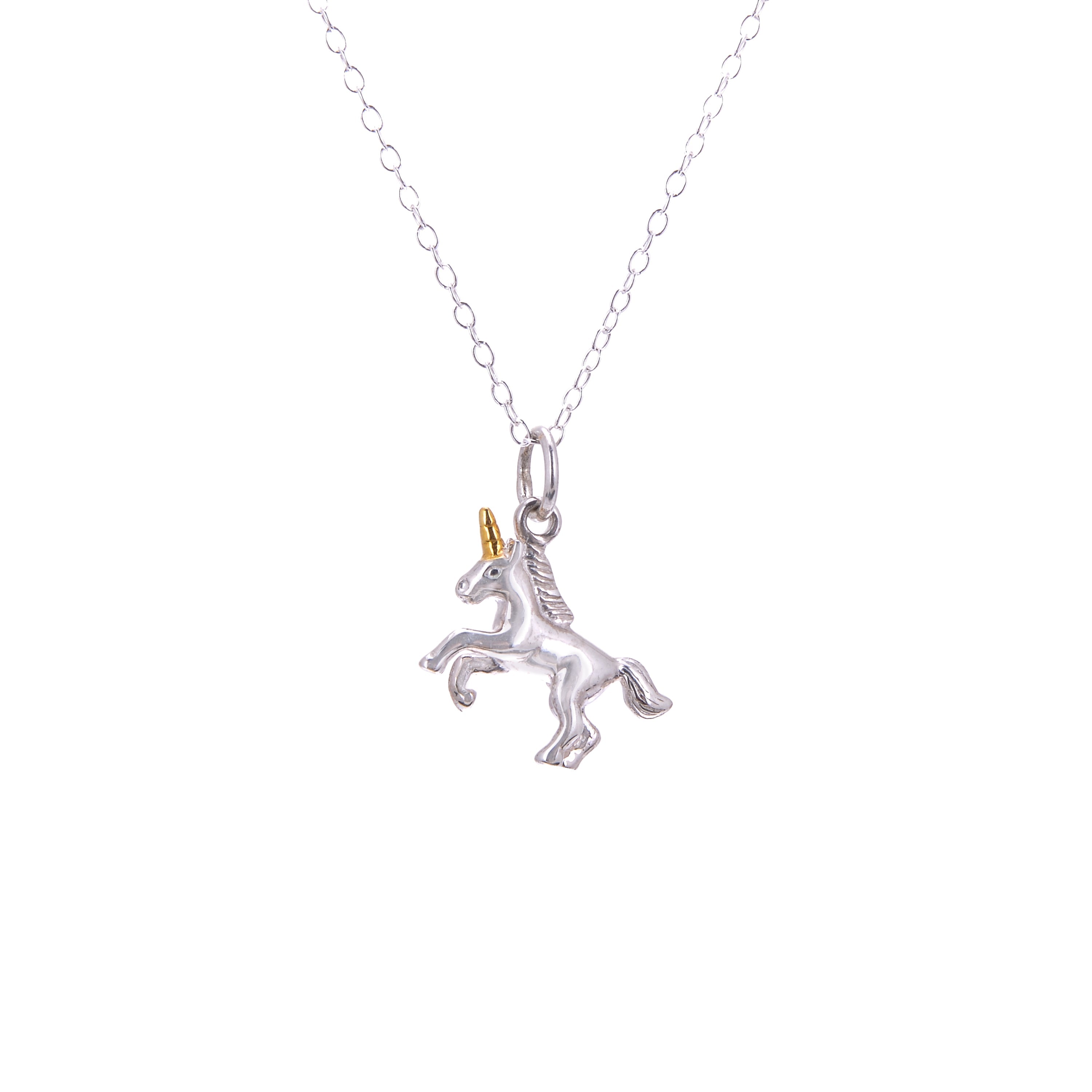 Sterling Silver Prancing Unicorn Necklace - 16 - 32 Inches