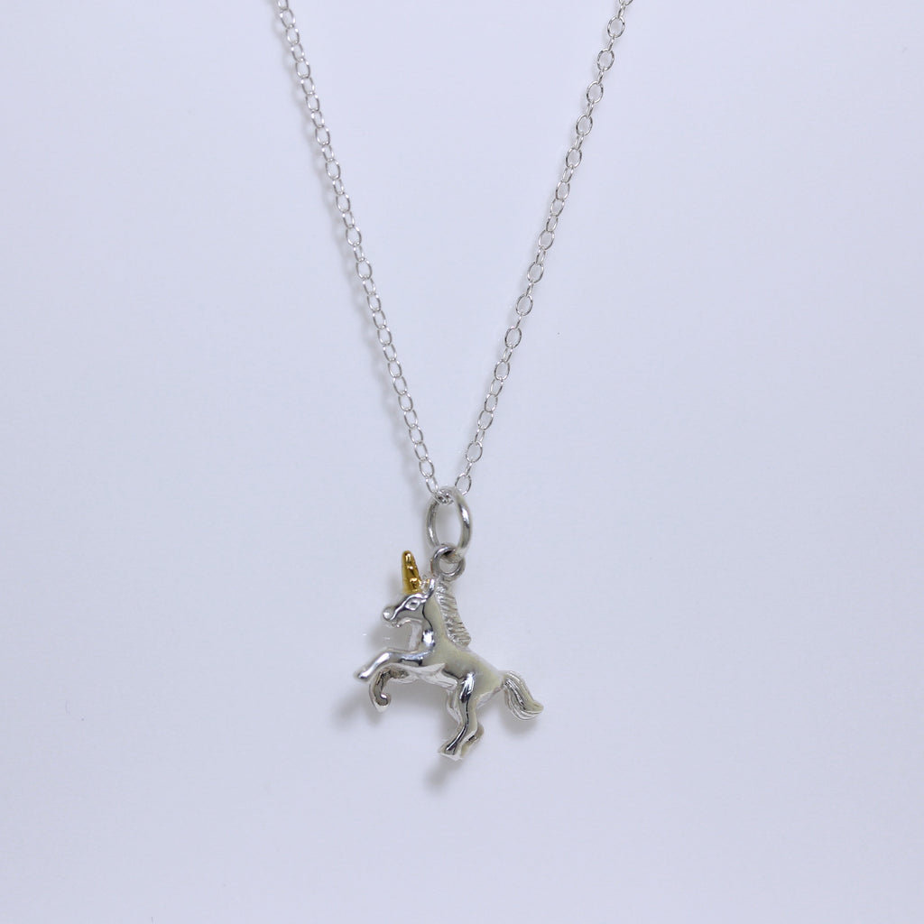 Sterling Silver Prancing Unicorn Necklace - 16 - 32 Inches