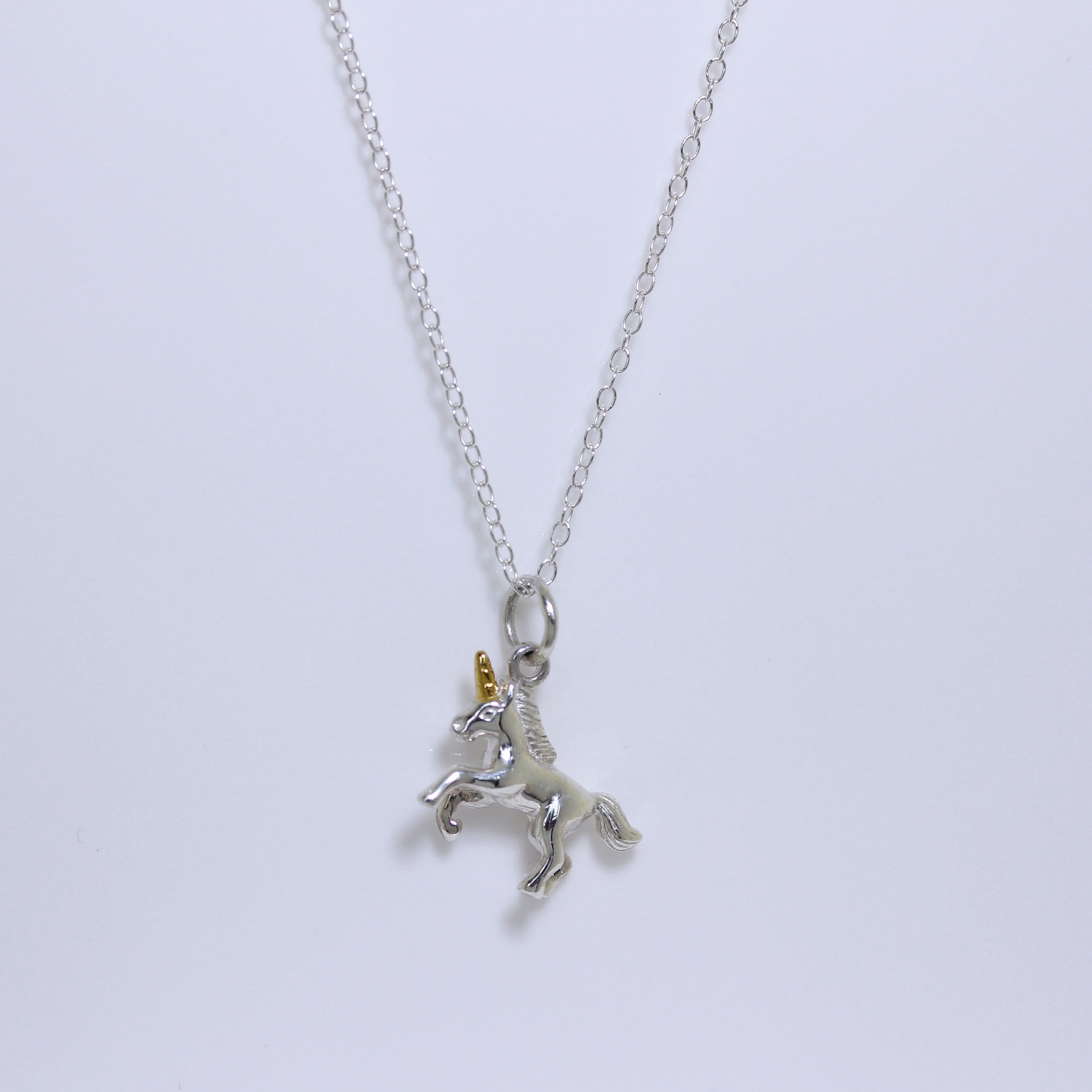 Sterling Silver Prancing Unicorn Necklace - 16 - 32 Inches