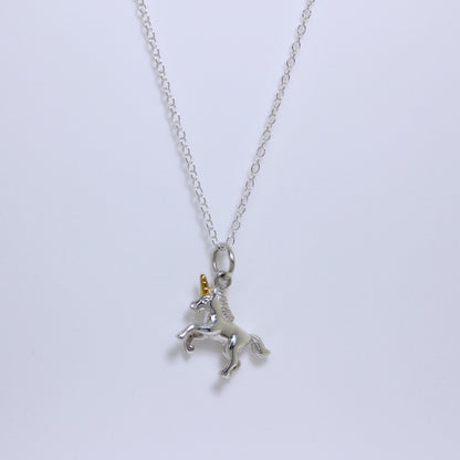 Sterling Silver Prancing Unicorn Necklace - 16 - 32 Inches