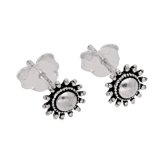 Sterling Silver Flaming Sun Stud Earrings
