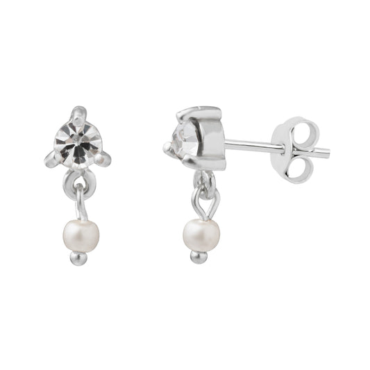 Sterling Silver CZ Freshwater Pearl Drop Stud Earrings