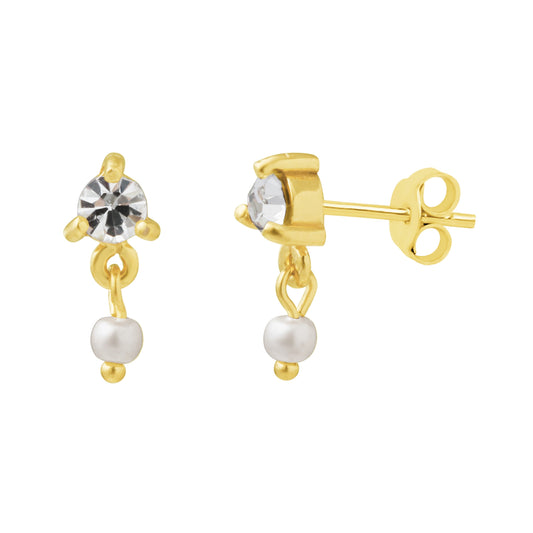 Gold Plated Sterling Silver Pearl Drop Stud Earrings