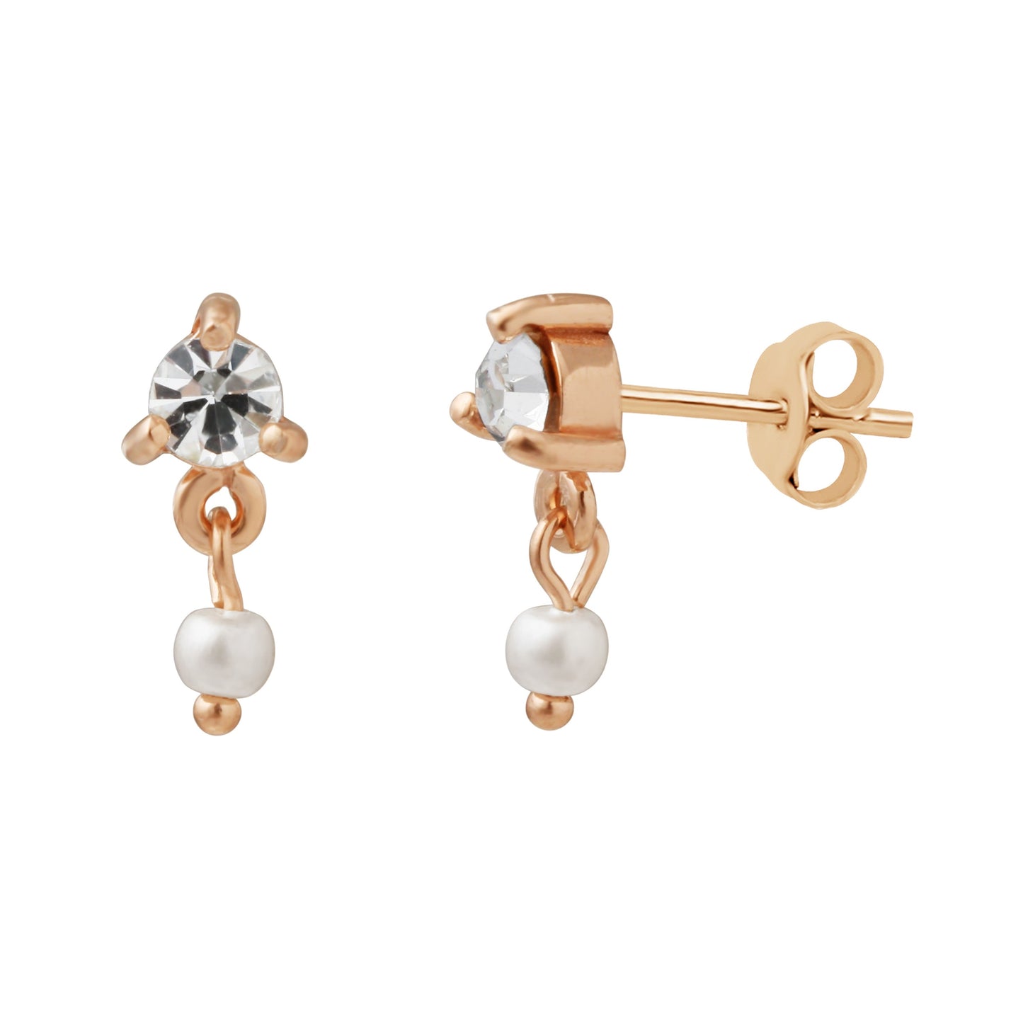 Rose Gold Plated Sterling Silver CZ Pearl Drop Stud Earrings