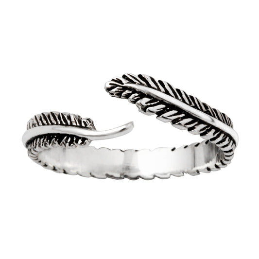 Sterling Silver Feather Open Adjustable Ring
