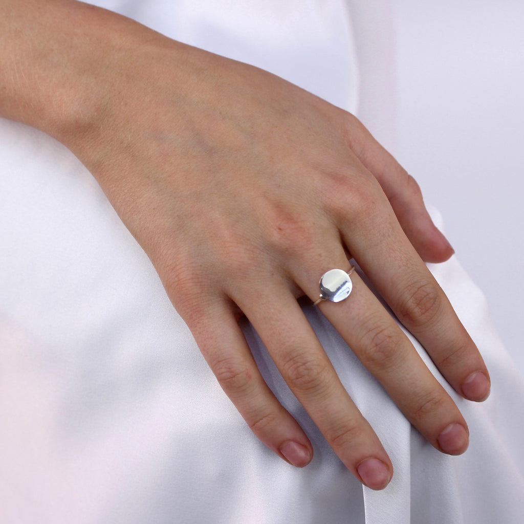 Sterling Silver Plain Round Disc Adjustable Ring