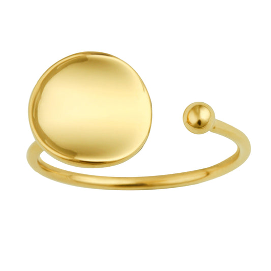 Gold Plated Sterling Silver Round Disc Open Adjustable Ring