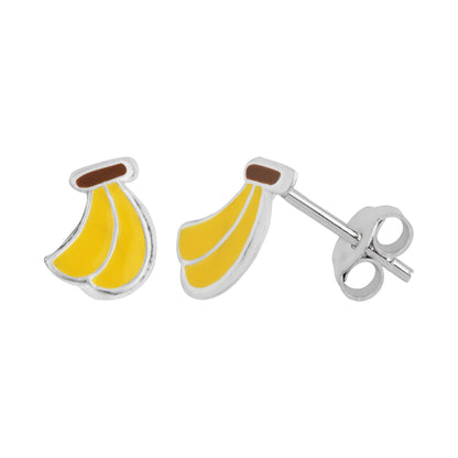 Sterling Silver Enamel Bananas Stud Earrings
