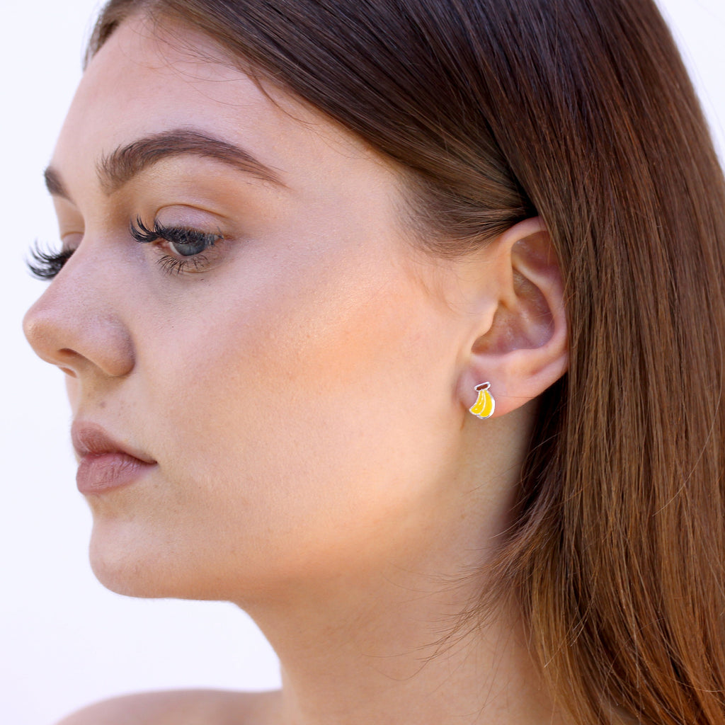 Sterling Silver Enamel Bananas Stud Earrings