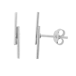 Sterling Silver Double Bar Stud Earrings