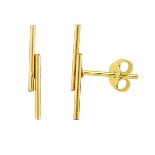 Gold Plated Sterling Silver Double Bar Stud Earrings - jewellerybox