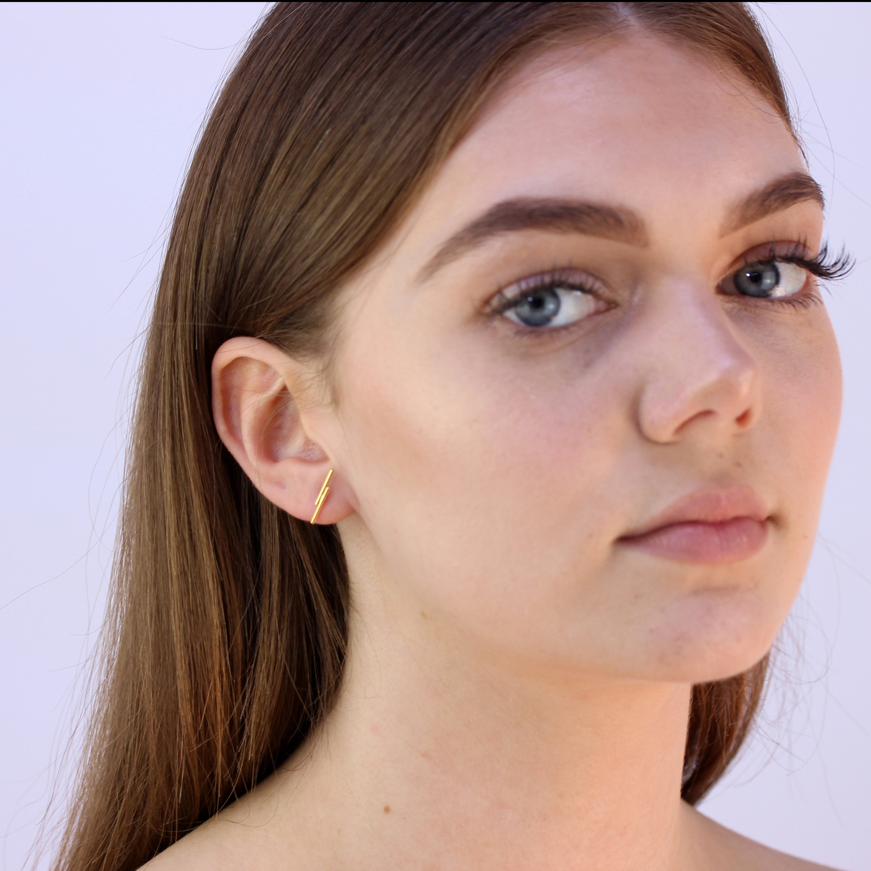 Gold Plated Sterling Silver Double Bar Stud Earrings