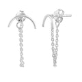 Sterling Silver Curved Bar Chain Jacket Stud Earrings