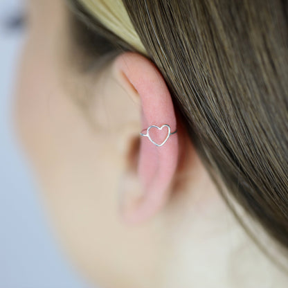 Single Sterling Silver Open Heart Ear Cuff Earring