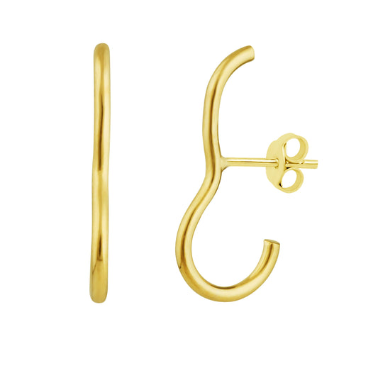 Gold Plated Sterling Silver Curve Bar Crawler Stud Earrings