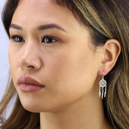 Sterling Silver Dreamcatcher Drop Dangle Earrings