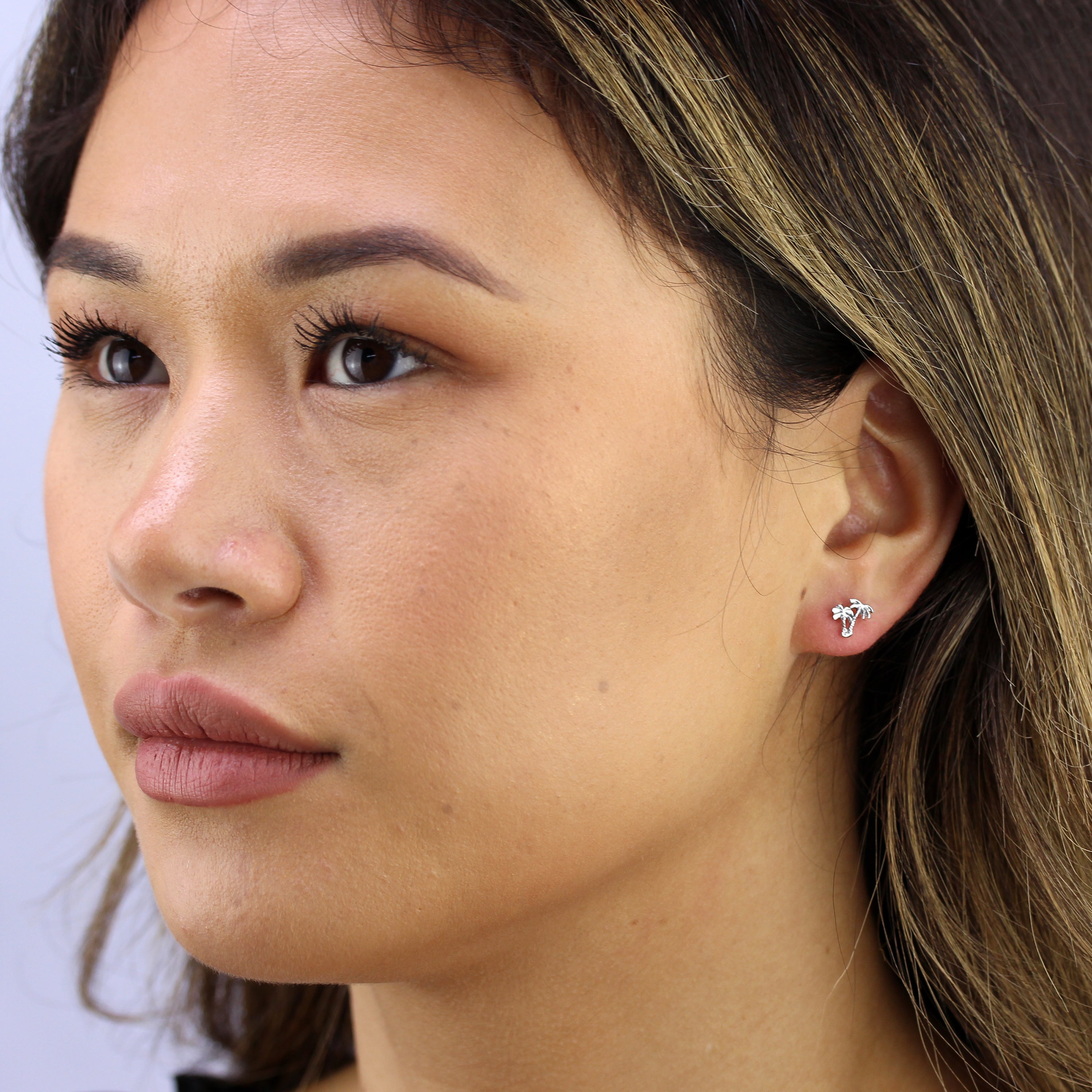 Small Sterling Silver Palm Tree Stud Earrings