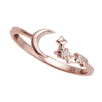 Rose Gold Plated Sterling Silver Moon Star Adjustable Ring