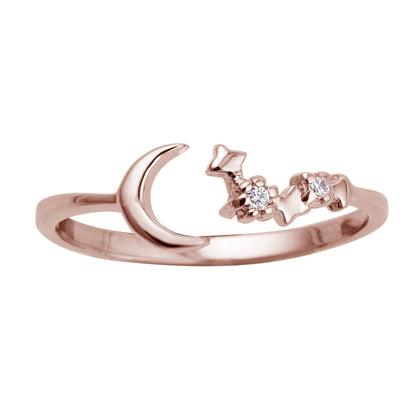 Rose Gold Plated Sterling Silver Moon Star Adjustable Ring