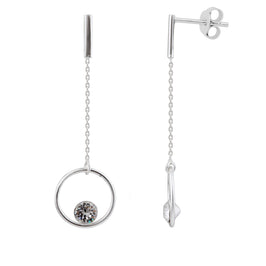Sterling Silver Minimalist Circle CZ Drop Stud Earrings
