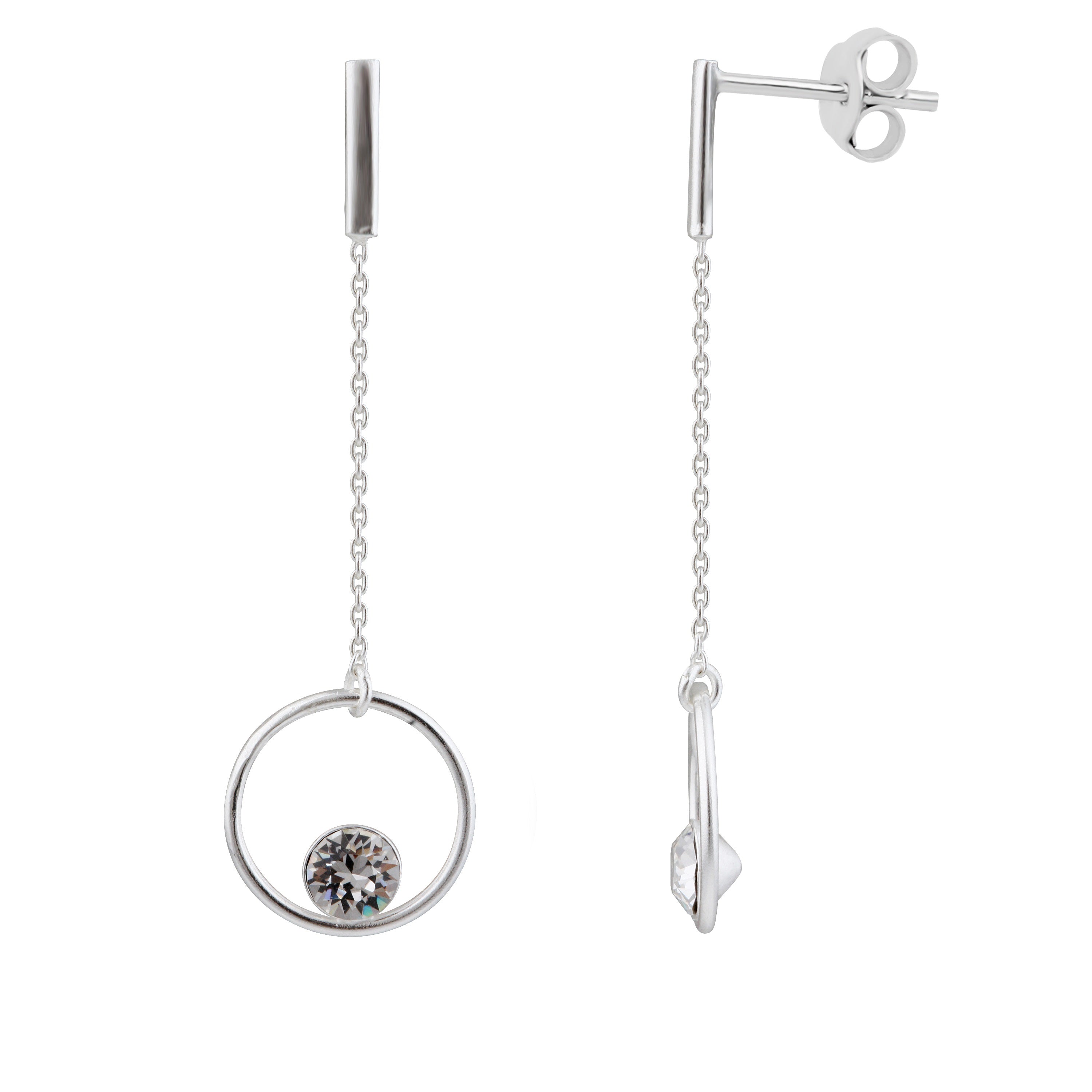 Sterling Silver Minimalist Circle CZ Drop Stud Earrings