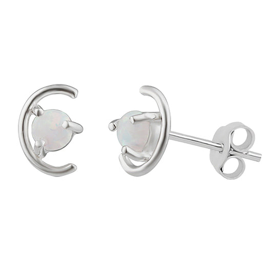 Sterling Silver Half Moon Faux Opal Stud Earrings